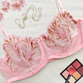 سوتین تک گیپوری فنردار صورتی با گلهای طلایی برند کارن