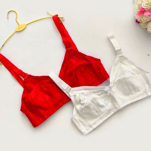 سوتین بدون فنر طرح گل ریز مارک ژوبین رنگ سفید و قرمز