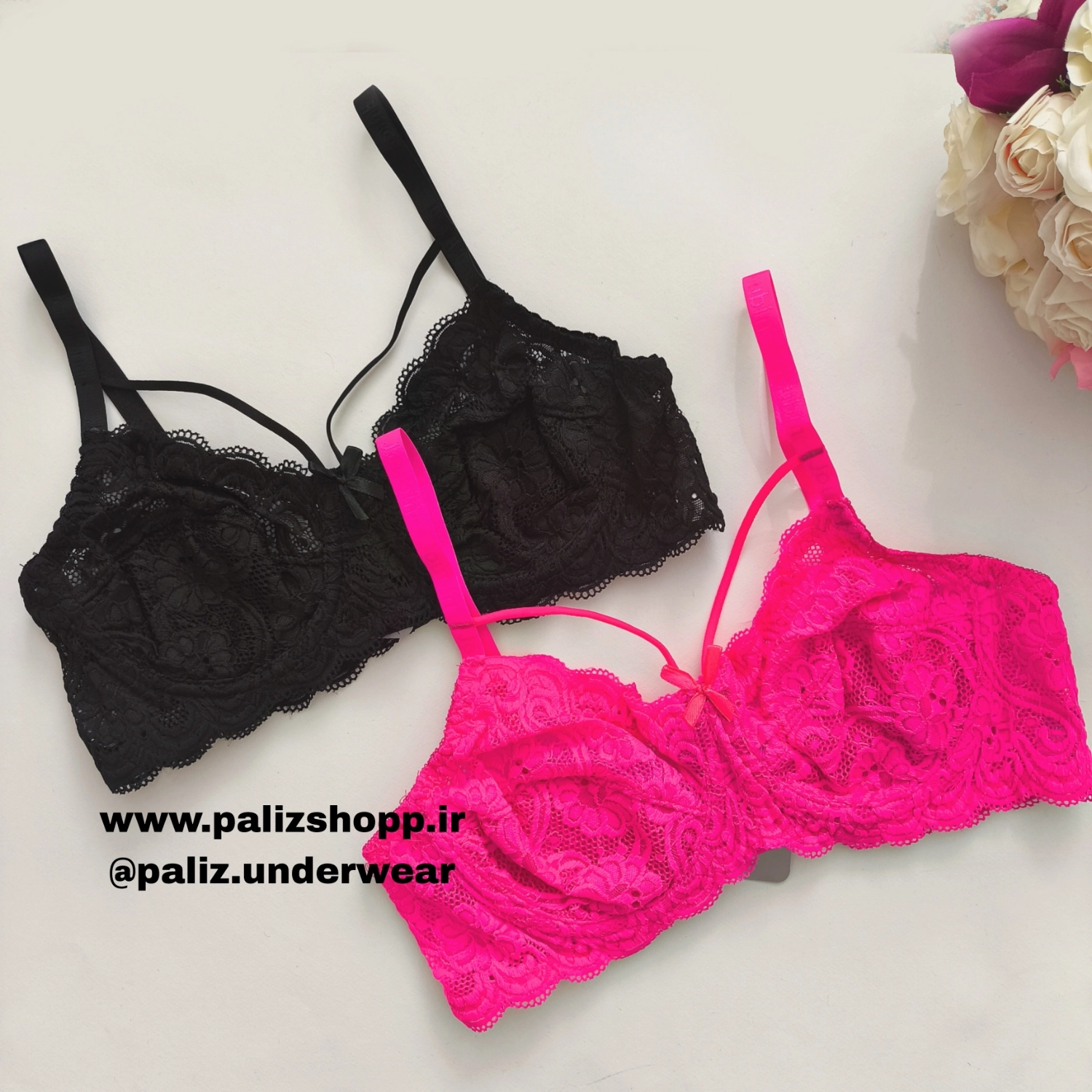 سوتین تک گیپوری فنردار زنانه مارک ژوبین رنگ مشکی و سرخابی