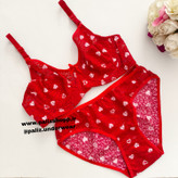 ست شورت و سوتین آبرنگی گیپوری فنردار زنانه مارک ژوبین رنگ قرمز طرح قلبی