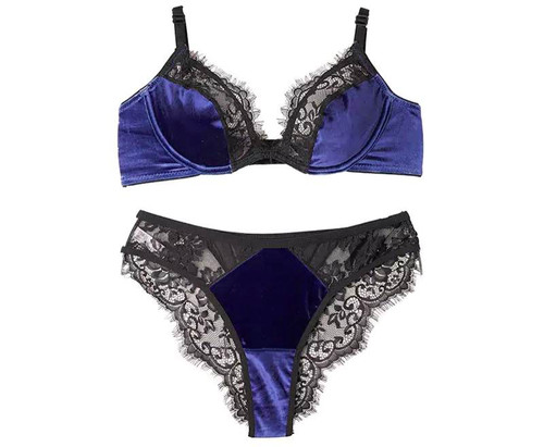 ست شورت و سوتین مخمل و دانتل مارک انوشه مدل مژهای رنگ کربنی