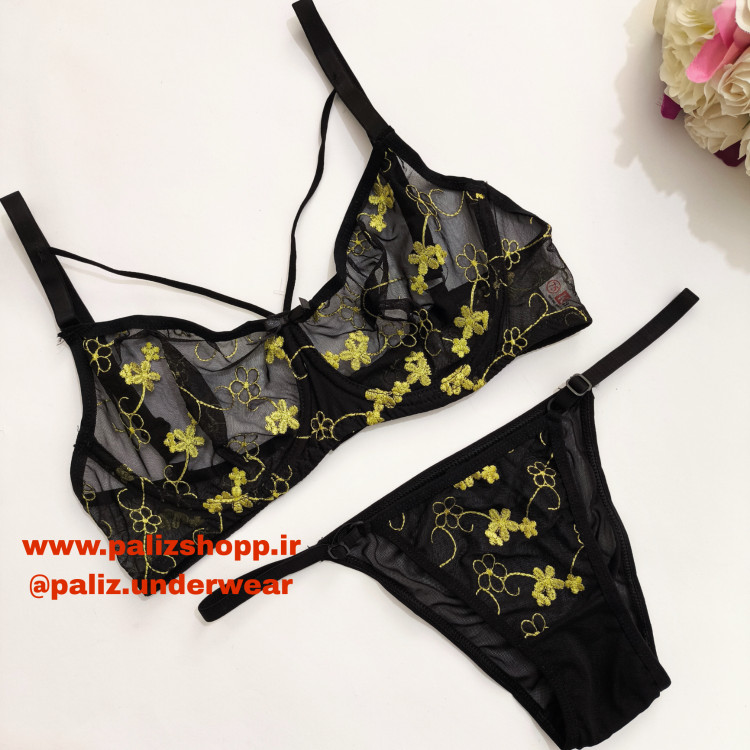 ست لباس زیر فانتزی گیپوری زنانه برند کارن رنگ مشکی