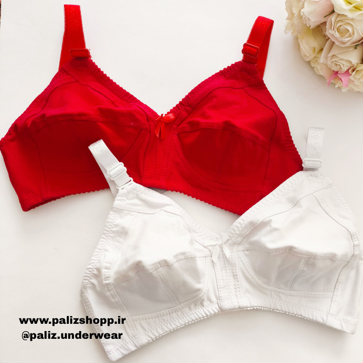 سوتین تک نخی مدل بدون فنر مارک ژوبین رنگ سفید و قرمز