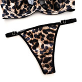 شورت و سوتین فانتزی ساتن طرح پلنگی رنگ قهوهای مارک شارمین