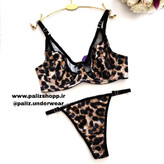 شورت و سوتین فانتزی ساتن طرح پلنگی رنگ قهوهای مارک شارمین