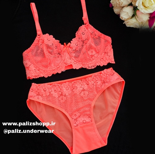 ست لباس زیر فانتزی زنانه طرح گل مارک ژوبین رنگ نارنجی