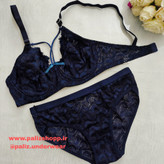 ست لباس زیر فانتزی زنانه گیپوری رنگ سورمه ای