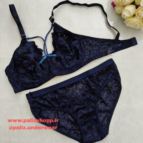 ست لباس زیر فانتزی زنانه گیپوری رنگ سورمه ای