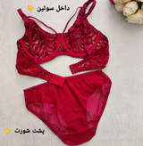 شورت و سوتین توری رنگ زرشکی