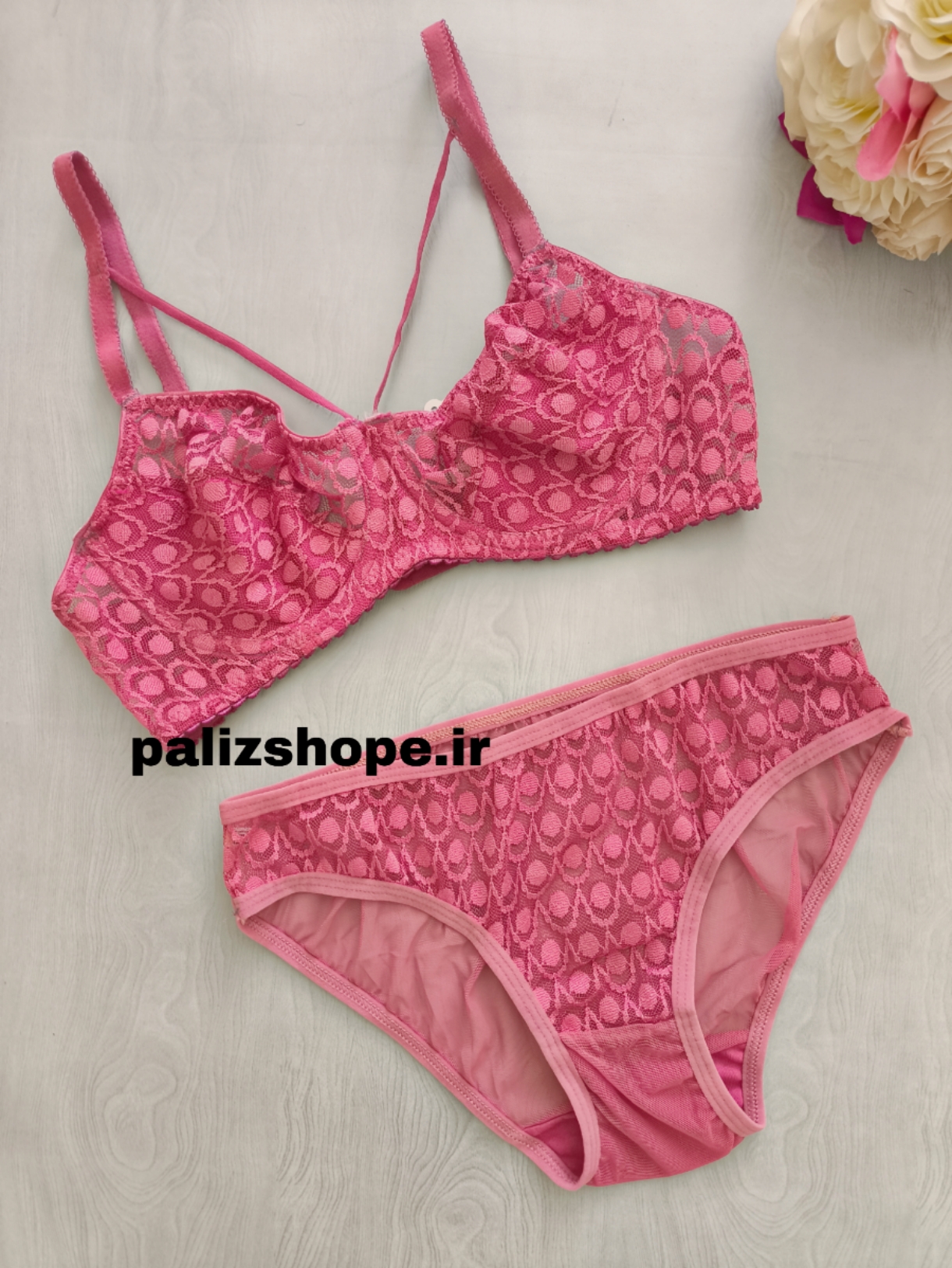 ست لباس زیر فانتزی گیپوری زنانه رنگ کالباسی