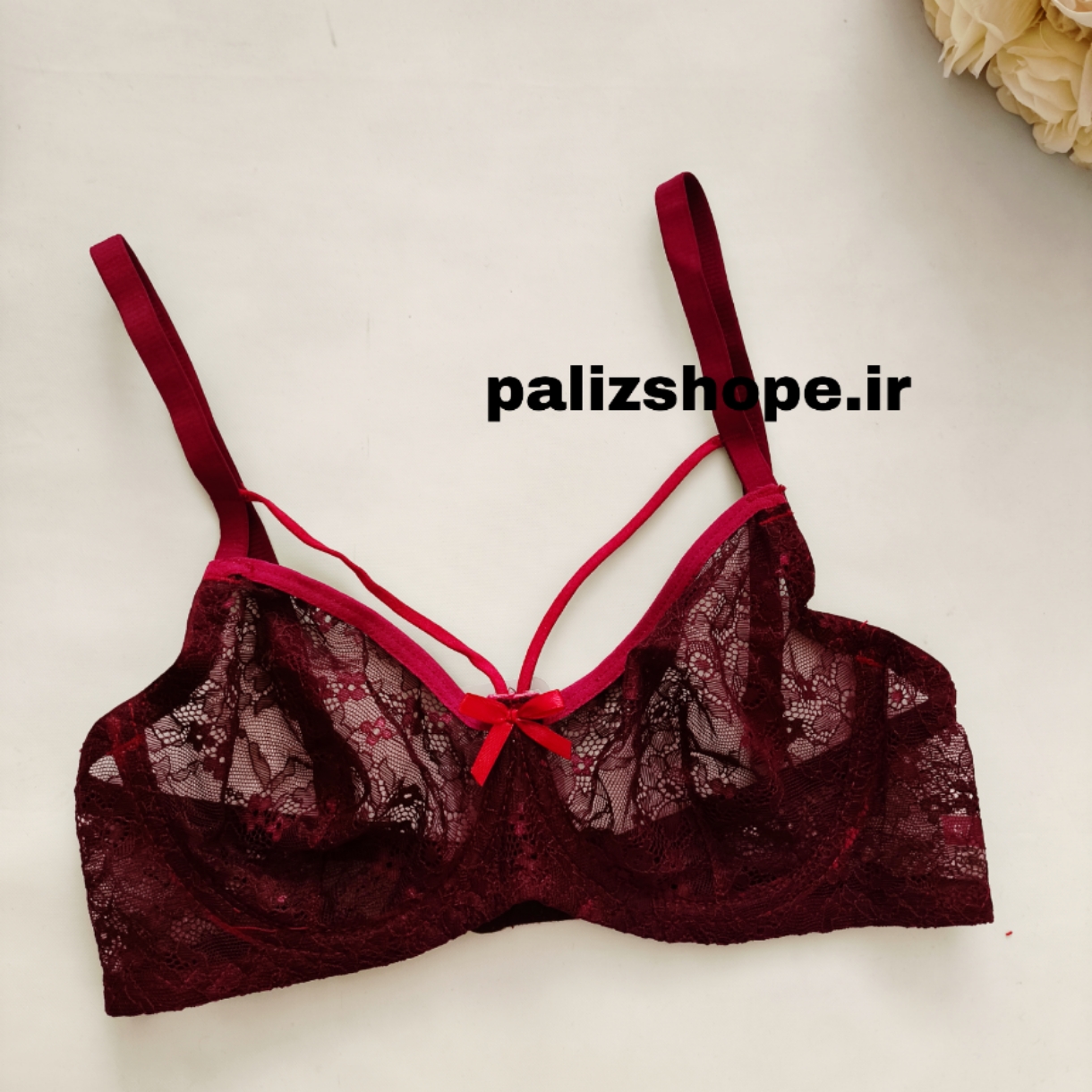 سوتین تک فنردار گیپوری رنگ زرشکی