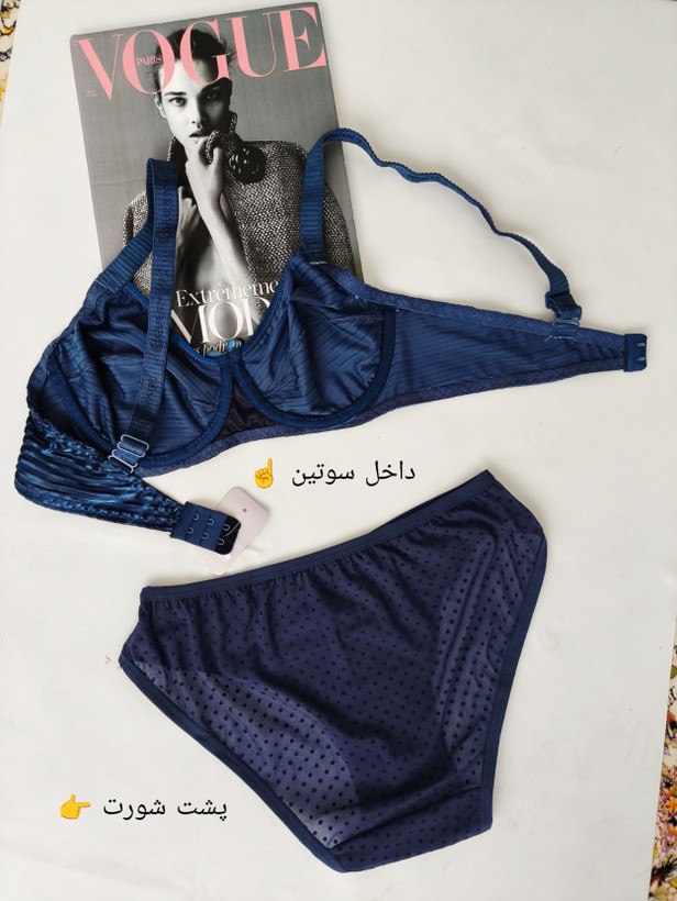 خرید ست لباس زیر فانتزی مخملی طرح کبریتی رنگ سورمه ای از فروشگاه پالیز شاپ