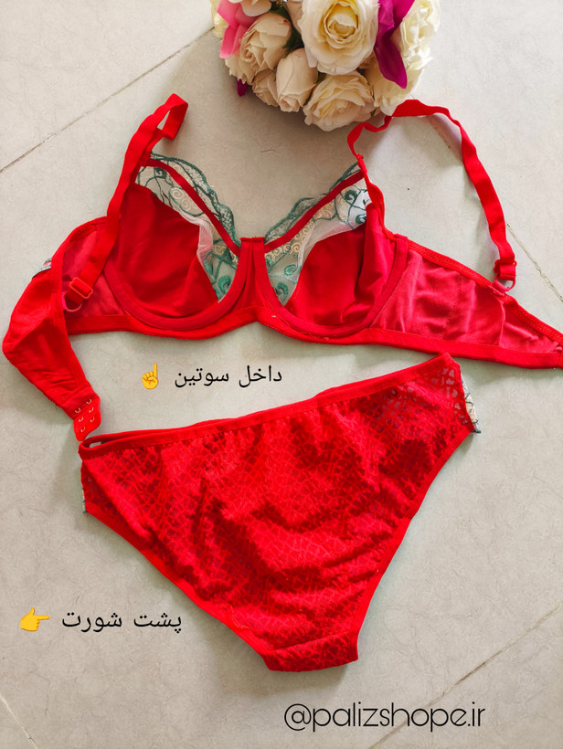 ست شورت و سوتین فانتزی پرلونی رنگ قرمز و سفید